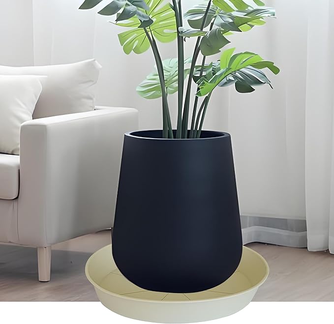 2 Pack of 18 19 inch Plant Saucer Drip Tray (16.6 inch Base), Heavy Duty Deep Plant Saucers for Pots, Plastic Flower Planter Water Trays for Indoors Outdoor (19", Beige)