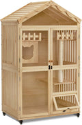 MCombo Wooden Indoor Cat House, Cat Condo with Entrance, Kitten Cage Catio with Lockable Doors and Wheels, CT291