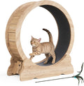 Cat Wheel, 35.4 Inch Cat Exercise Wheel for Indoor Cats Treadmill with Detachable Carpet and Teaser, for Running Walking Training, Natural Wood