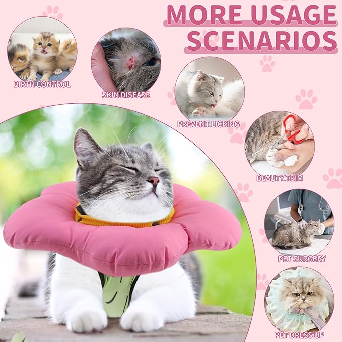 EMUST Cat Recovery Suit and Cone Collar - Cute Surgical Suit for Abdominal Wounds or Skin Diseases, Adjustable Flower Neck Collar Soft for Cats 4-8lb (Green, M)