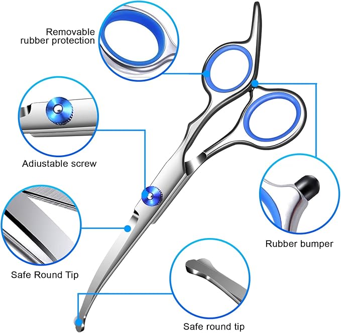 Professional 10pcs Dog Grooming Kit for Cats & Pets, All-in-One Home Pet Grooming Supplies with Safety Scissors Set,Nail Chlippers,File, Self-Cleaning Brush Storage Case, for Small Medium Large Pets