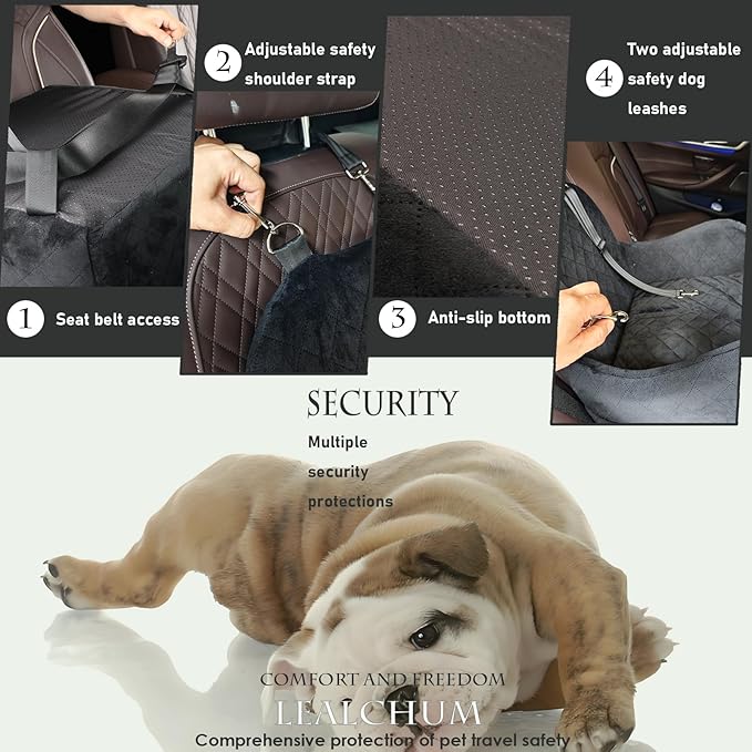 Dog Booster Car Seat for S/M Dogs Up to 35lbs,Soft 6in Elevated Cushion,Fits in Front/Back Seat,Fully Detachable and Washable,2 Storage Pockets & 3 Straps,Easy to Install (Black/Brown,Medium)