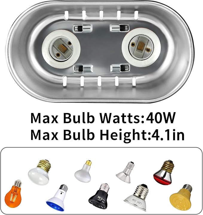 DXOPHIEX Nano Reptile Heat Lamp Max 40W Dual Reptile Light Fixture with Two Independent Switches, UVB Light Fixture Dual Dome Lamp for Bearded Dragon, Turtles, Snake and Lizard Terrarium