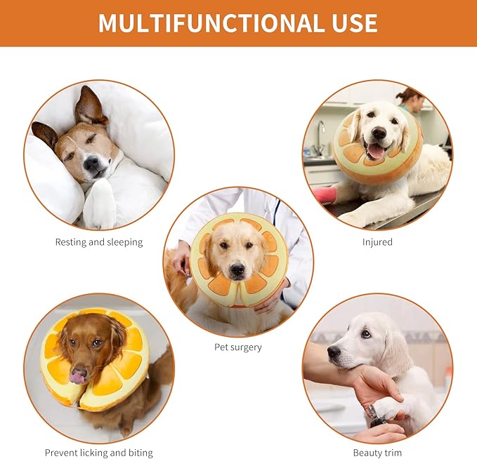 IEUUMLER Inflatable Recovery Dog Collar, Protective Donut Cone, Adjustable Soft Collar for Dog and Cat After Surgery Prevent from Biting & Scratching EU002 - Orange L