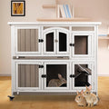 PetsCosset 42.7" L Rabbit Hutch Indoor Outdoor 2-Story Rabbit Cage with 4 Wheels,Guinea Pig Cage Bunny Hutch with 2 Pull Out Trays,Bunny Cage with Asphalt Roof for Small to Medium Animals