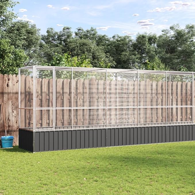 Outdoor Aviary Bird Cage, Galvanized Steel Outside Ample Activity Space Birdcage, 328.5"x42.1"x83.5", -265