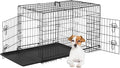 FDW Dog Crate for Small Dogs 24 Inch Folding Metal WirePet Cage Double Door W/Divider Panel Indoor Outdoor Kennel Leak-Proof Plastic Tray,Black