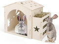 Extra Large Rabbit House & Rabbit Hay Feeder, Indoor Bunny Castle with Feeder, Small Animal Houses & Habitats and Guinea Pig Hay Feeder