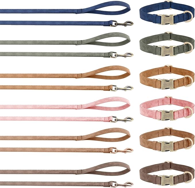 Genuine Leather Dog Collar - Adjustable Pet Collar with Quick Release Metal Buckle, Soft Skin Friendly Real Leather Collar for Small, Medium, Large Dogs (Dark Brown Collar + Rope, S：Fit 8-16" Neck)