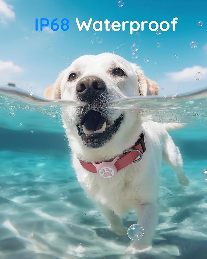 IP68 Waterpoof Dog Airtag Holder, Stretchy Silicone Full Body Covered Apple Air Tag Holder for Dog Cat Collar Fit All Width Collar (Blue/Pink, 2 Pack)