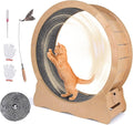 35.4'' Cat Exercise Wheel - Wooden Treadmill for Indoor Cats with Low Noise, Safety Lock, Detachable Carpet & Eco-Friendly Design for Fitness, Weight Loss and Entertainment