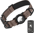 Joytale Airtag Dog Collar, Reflective Pet Collar with Waterproof AirTag Holder, Dual D-Rings, Soft Padded Adjustable for Large Dogs, Brown, L