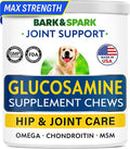 BARK&SPARK Glucosamine Chondroitin Dog Hip & Joint Supplement - Joint Pain Relief - Hip & Joint Chews - Joint Support Large Small Breed - Senior Doggie Vitamin Pill Joint Health (120 Treats - Bacon)