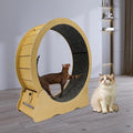Cat Exercise Wheel, Cat Treadmill for Indoor with Fish-Shaped Clasp & Hook and Loop Fastener Capacity 50Kg/ 110.23Lbs Runway 30.5Cm/ 12 Inch for 11.02-16.53Lbs Small Dogs (Original Wood Color)