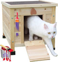 Rockever Outdoor Cat House,Outdoor cat Houses for Feral Cats Weatherproof Rabbit Hutch Small, Wooden Small Pet House and Habitats-Beige