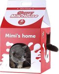 Cardboard Cat House with Scratcher - Red Cherry Carton Milk Box -13''L x 13''W x 22.5''H for Cats up to 16 Lbs - Portable Handle for Easy Transportation - Indoor Cat Playhouse & Hideaway