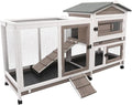 Rabbit Hutch Indoor Outdoor 2 Story Bunny Cage with 3 No Leak Trays,55.31" L Guinea Pig Cages Rabbit Cage with 6 Wheels for Guinea Pig,Rabbit for Rabbit Lover|Pet Lover(White/Grey)