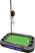 Pets First NFL BALTIMORE RAVENS FOOTBALL FIELD CAT SCRATCHER TOY with CATNIP Filled Plush FOOTBALL Toy & Feather Cat Toy hanging, with Jingle Bell INTERACTIVE BALL Cat Chasing 5-in-1 KITTY Toy