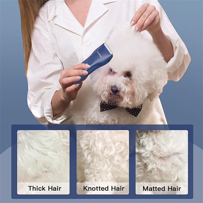 Dog Cat Home Hair Waterproof Clipper Wireless Dog Trimmer for Grooming,Blue,TS006