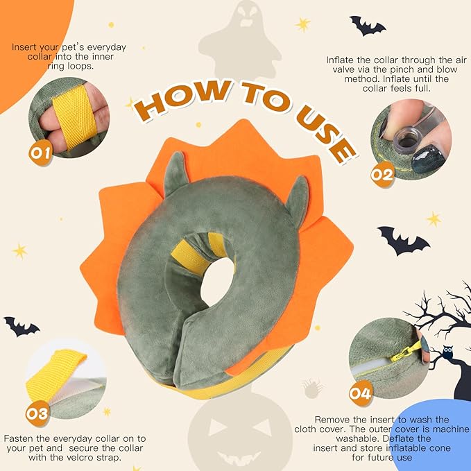 IEUUMLER Inflatable Recovery Dog Collar, Protective Donut Cone, Adjustable Soft Collar for Dog and Cat After Surgery Prevent from Biting & Scratching EU002 - Green Demon L