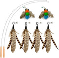 Kingtree Cat Teaser Toys, 8 Pack Feather Wand Cat Toys with 6Pcs Replacement Feathers Insects & 2Pcs Flexible Steel Wire Teaser Wands, Interactive Pet Feather Toys with Bells for Play Chase Exercise
