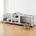 93” Large Rabbit Hutch Outdoor with Run, Wooden Expandable 2 Story Bunny House Rabbit Cage Indoor with 8 Wheels, Waterproof Roof, 4 Pull Out Trays, Guinea Pig Cage for Small to Medium Pets