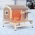 Small Insulated Cat House Weatherproof, Wooden Feral Cat House Outdoor with Cat Scratching Cloth, Balcony, Internal Dividers, Outside Indoor Cats Shelter with PVC Curtain Door, Openable Roof, Grey