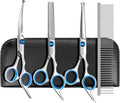 GEMEK Professional 5 in 1 Dog Grooming Scissors Set with Safety Round Tips, Sharp and Heavy-duty Pet Grooming Shears for Cats (Blue)