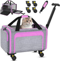 Pet Carrier with Detachable Wheels, TSA Airline Approved Rolling Cat Carrier for Small Dogs and Cats up to 15Lbs, Sturdy Frame & Smooth 360° Wheels for Travel & Vet - 18" L x 11" W x 11"