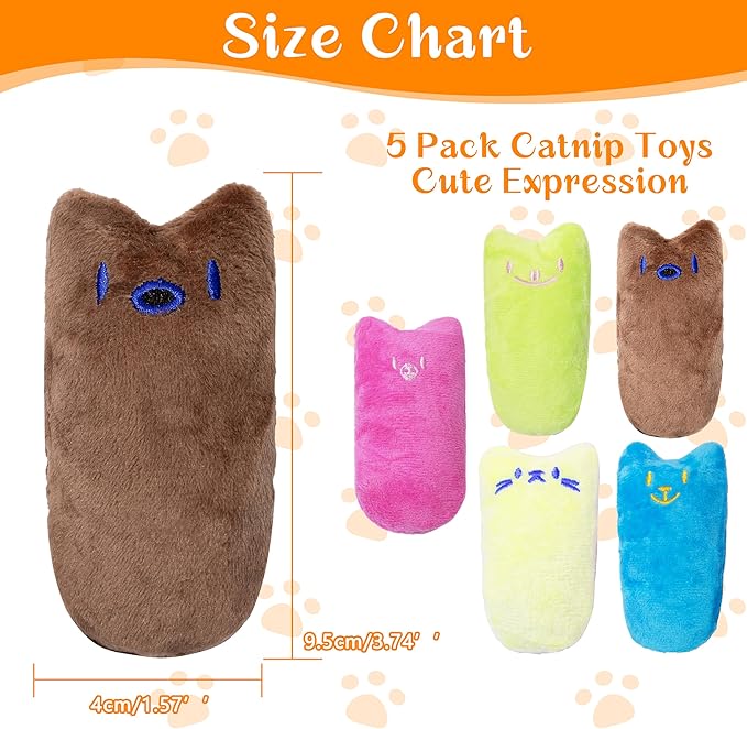 Cat Toys for Indoor Cats, 5Ps Cats Fetch Toys, Fluffy Toys for Playing, Interactive Kitten Toys, Kitty Chew Teething Toys, Cat Chew Toy for Kittens (Multi Color, 5 Pack)