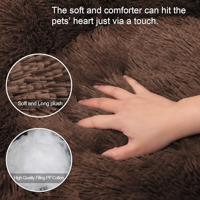 Generic Cat Beds for Indoor Cats - Fluffy Plush Dog Beds for Small Medium Dogs, Anti Anxiety Round Faux Fur Cat Bed Washable,Thick Bottom Keep Pets Off The Cold Tile, coffee