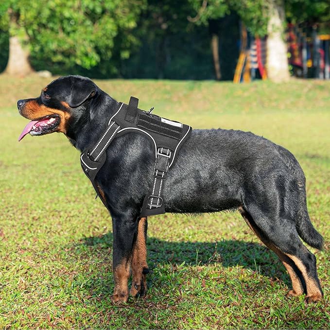 Heavy Duty Tactical Dog Harness for Large Dogs, No Pull Adjustable Pet Harness Reflective Service Training Easy Control Pet Vest Military K9 Working Dog Harnesses-X- Large, Black
