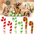 MALLMALL6 6Pcs Christmas Candy Cane Catnip Toys Gift for Indoor Chew Bite Kick Catmint Pet Supplies, Cute Interactive Toy for Cat Lover Xmas Presents (Tricolor)