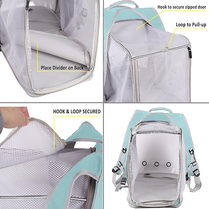 Square Back Extension Pet Backpack Carrier for Cat and Small Puppy up to 12 Pounds, Clear Space Capsule Astronaut Transparent Bubble Window Backpack to Carry and Transport Cat to Vet and Traveling