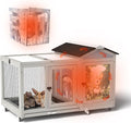 COZIWOW 39IN Heated Rabbit Hutch with Wheels, Insulated Indoor/Outdoor Bunny Cage House with Cleaning Tray, Sun Panel & Animal Pattern, Spacious Rabbit Cage for 1-2 Bunnies, (Warm Grey & Pattern)