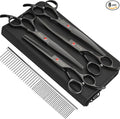 Dog Grooming Scissors Kit, Fcysy Professional Pet Hair Cutting Shears Set with Curved & Straight Blades Scissors Thinning Shears– Stainless Steel Grooming Tools for Dogs & Cats at Home