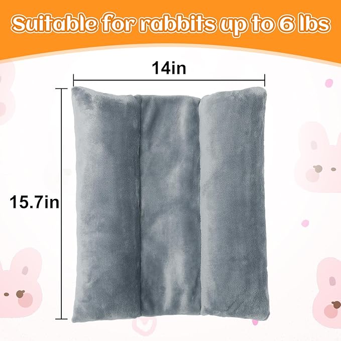 MEWTOGO 15.7 x 14In Rabbit Bed, Thickened Soft Bunny Concave Bed, Cuddle Cushion Plush Mat with Cotton Lounger Pillows, Small Pet Flop Mat for Cage Sleeping Indoor, Gray