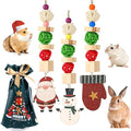 Abizoo Christmas Guinea Pig Chew Toys,3 Pcs Rabbit Chew Toys Hamster Bunny Treats Wood for Chinchilla,Hanging Christmas Themed Decor Cage Accessories for Small Animals pet Teeth Enrichment Gifts