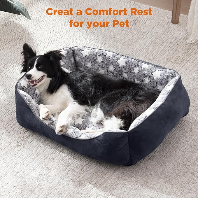 GASUR Large Dog Bed, Rectangle Washable Pet Beds, Orthopedic Dog Sofa Bed, Durable Pet Cuddler Anti-Slip Bottom, Soft Calming Sleeping Warming Puppy Bed (L (35"x 25"x 9"), Black)
