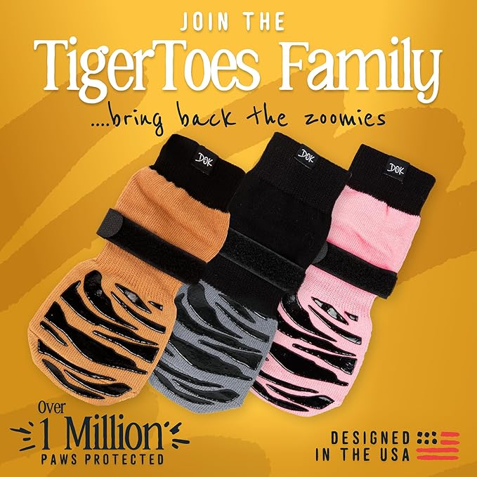 DOK TigerToes Premium Non-Slip Dog Socks for Hardwood Floors - Extra-Thick Grip That Works Even When Twisted - Prevents Licking, Slipping, and Great for Dog Paw Protection (Sassy Pink, X-Large)