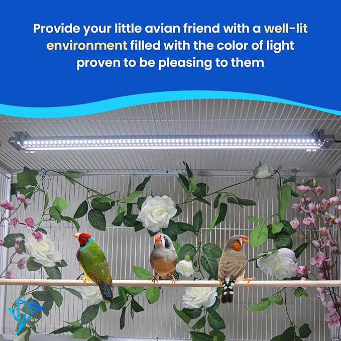 HappyBird Lighting Bird Cage Light - Full Spectrum LED Pet Light - Simulates Natural Environment - Safe for Soft Bill Birds – Easy to Install - (18" Long)