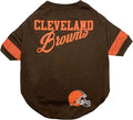 Pets First NFL Cleveland Browns Dog & Cat T-Shirt, Small. Football Pet Shirt with Team Name & Logo, Striped Sleeves, Poly-cotton Material, Brown, Unisex, Sports Fashion, Casual Wear