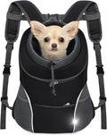 YUDODO Dog Front Carrier Backpack, Adjustable Breathable Pet Carrier for Small Dogs Cats, Ventilated Puppy Back Pack with Safety Belt, Lightweight Doggy Backpack for Hiking Outdoor (Black, Medium)