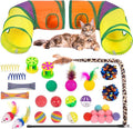 Retro Shaw Cat Toys Pack with Tunnels, Interactive Kitten Toys for Indoor Cats Kitty, Kitten Tube Tent Feather Wand Teaser Bell Fuzzy Ball Crinkly Springs Mouse (33 Pcs Large Cat Tunnel Toys Set)