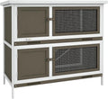 PawHut Wooden Bunny Rabbit Hutch, Small Animal Habitat with Ramp, Removable Tray & Weatherproof Roof, for Rabbits, Chickens, Ducks, Indoor/Outdoor, Brown