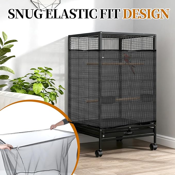 1 Pc Large Bird Cage Seed Cather, Bird Cage Cover 31 X 118 Inches Adjustable Birds Cages Skirt, Elastic Band Mesh Cages Cover for Parrot Seed Guard