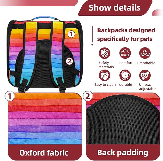 Stripe Rainbow Transparent Pet Carrier for Travel Hiking for Kitty Small Dog