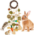VESPRO Bunny Chew Toys, Rabbit Cage Hanging Chewing Toy and Treats Snack Ring, for Rabbits Chinchilla Guinea Pig Hamsters Grinding Teeth with Other Small Pets, Natural Materials Handwoven (5 Strings)
