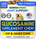 Bark&Spark Glucosamine Chondroitin Dog Hip & Joint Supplement - Joint Pain Relief - Hip & Joint Chews - Joint Support Large Small Breed - Senior Doggie Vitamin Pill Joint Health (180 Treats - Chicken)