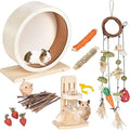 antiai 9.8 Inch Wooden Hamster Exercise Wheel Set,Silent Wheel Quiet Spinner Hamster Running Wheels,Hamster Water Feeder Accessories Chew Toys for Hamsters, Gerbils, Mice and Other Small Pets,9 pcs